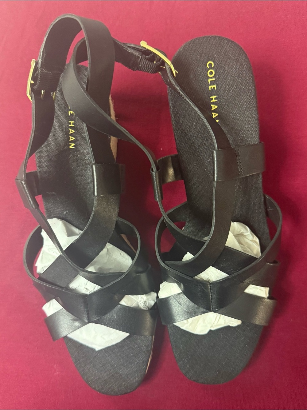 Cole Haan Black Leather Strappy Slingback Sandals